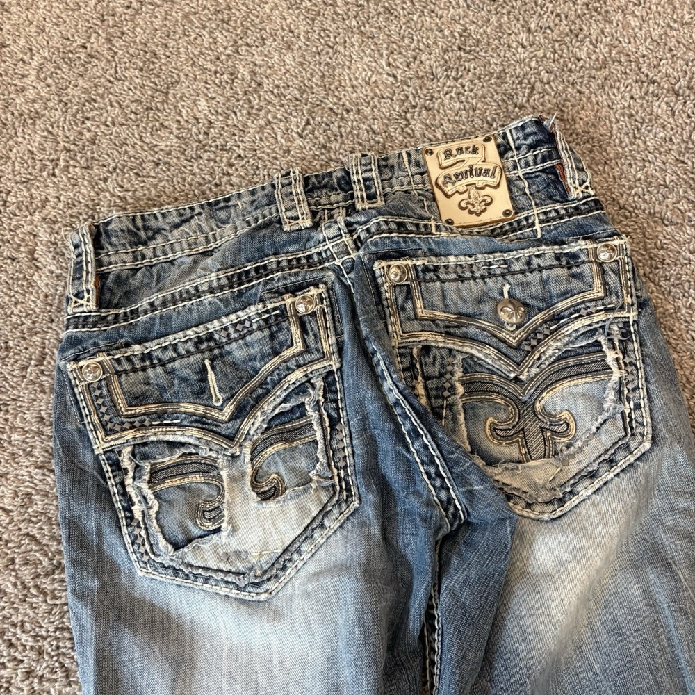 Rock Revival Kasper Men's Jeans Size 30x33 Medium Wash Flap Boot Thick Stitch